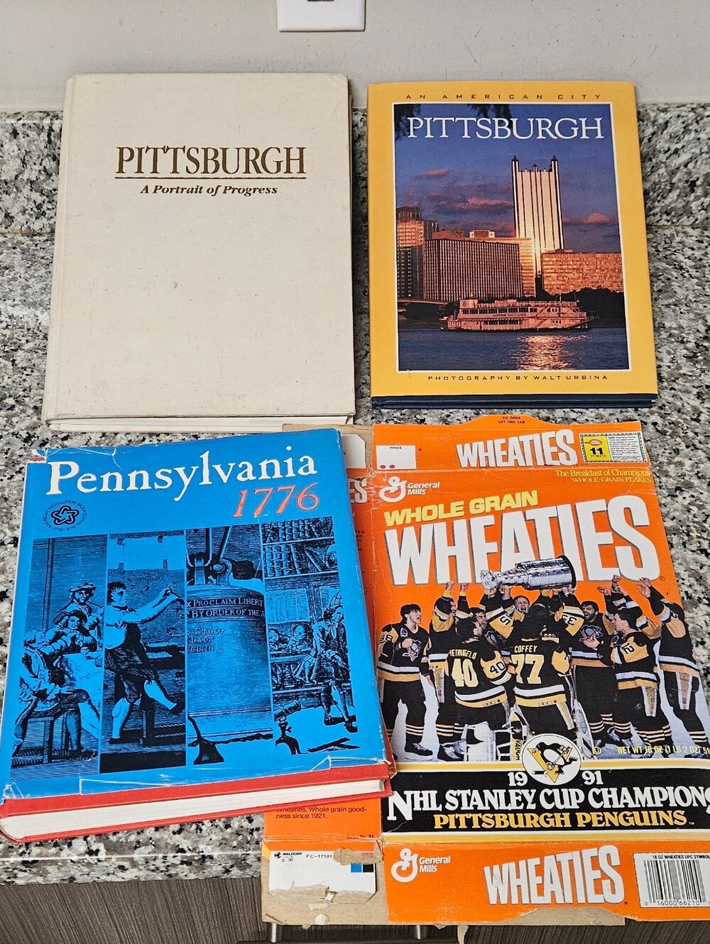 VTG Pennsylvania 1776 & 2 Pittsburgh History Books + 1991 Penguins Wheaties Box